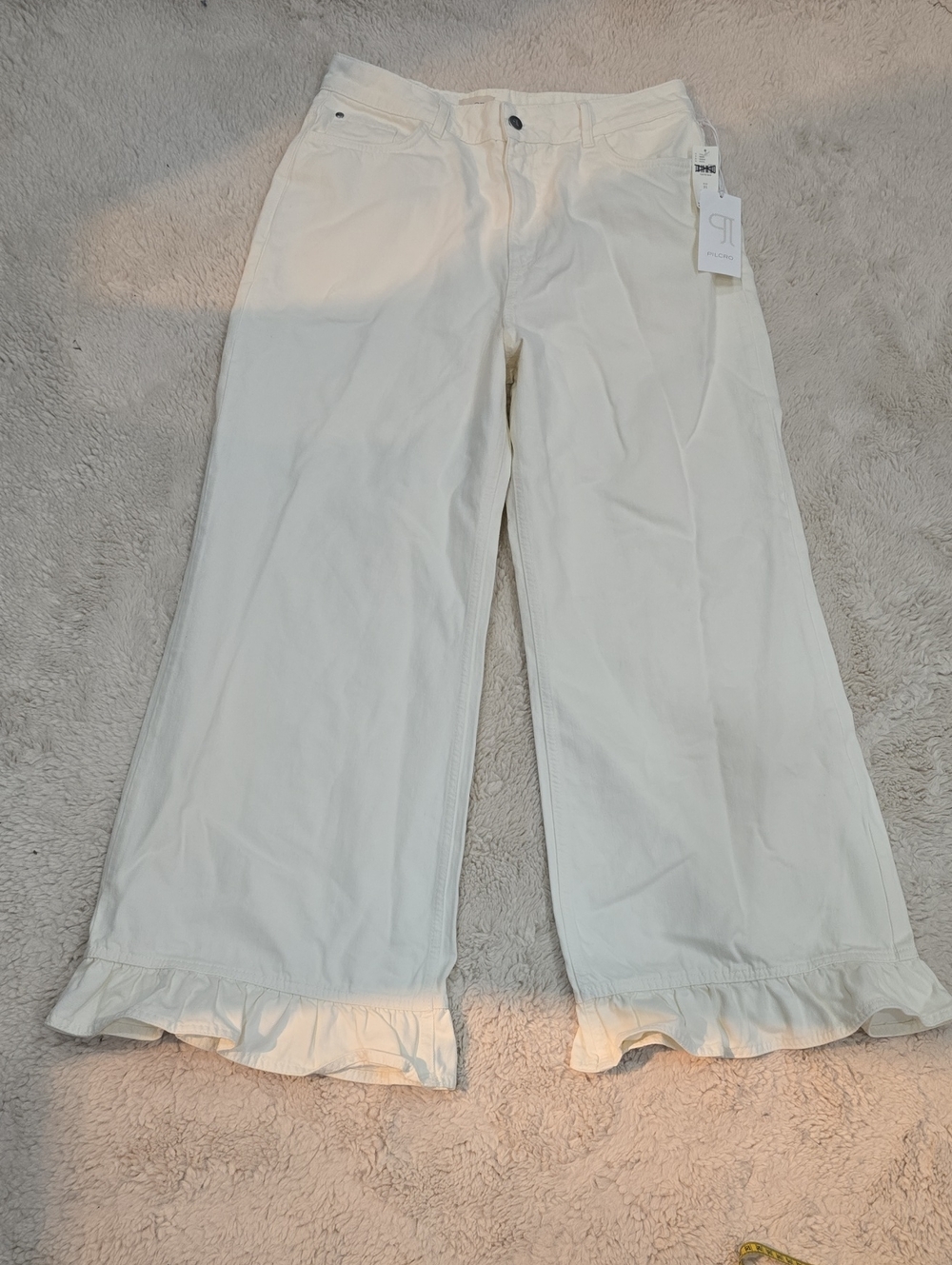 Pilcro White Ruffle-Hem Wide Leg Pants
